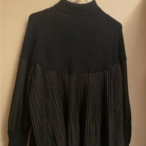 Black Pleated Long Sleeve Top